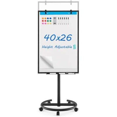 Boltn Magnetic Whiteboard,height-adjustable Mobile Whiteboard With Round Stand Paper Clips