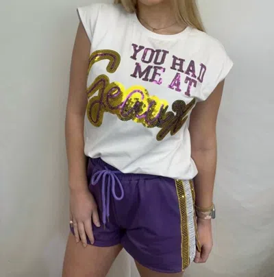 Bomb Sequin Jogger Shorts In Purple/gold In Multi