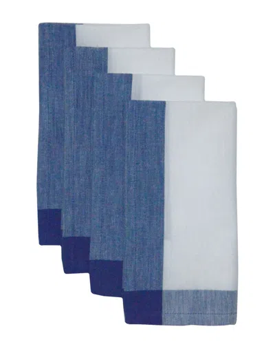 Bombacio Linens Intramuri Set Of 4 Blue Napkins In White
