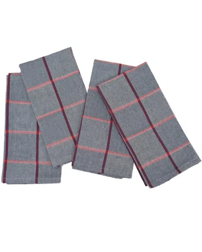 Bombacio Linens Quadramuri Set Of 4 Herringbone Multi Color Napkins In Navy