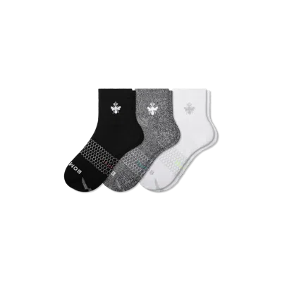 Bombas All-purpose Performance Quarter Sock 3-pack In Black White Charcoal