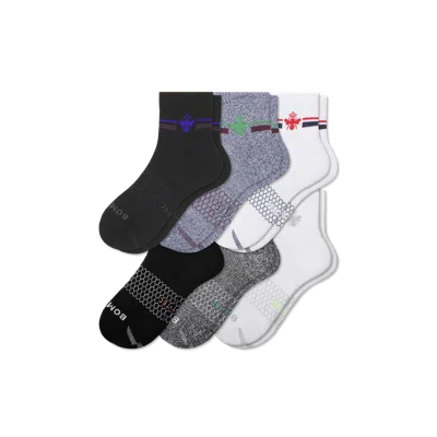 Bombas All-purpose Performance Quarter Sock 6-pack In Black Grey Mix