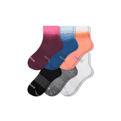 Bombas All-purpose Performance Quarter Sock 6-pack In Neon Peach Mix
