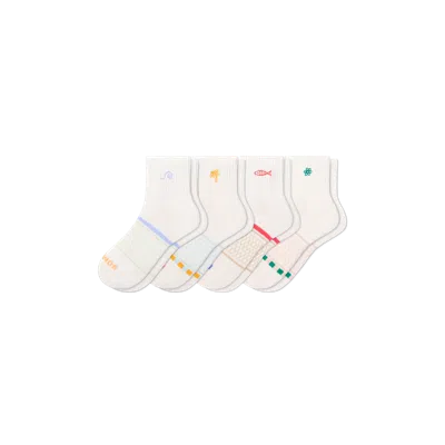 Bombas Beach Day Embroidered Quarter Sock 4-pack In Multi