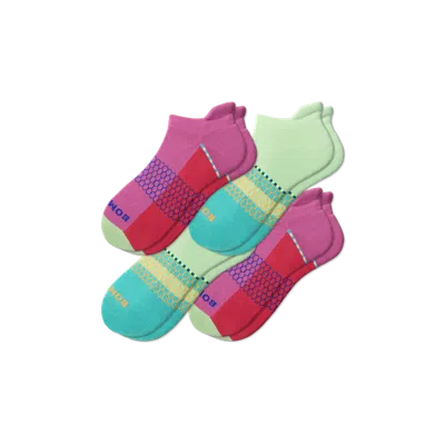 Bombas Black Hive Collection Ankle Sock 4-pack In Spearmint Plum Mix