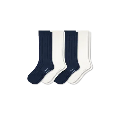Bombas Classic Rib Calf Sock 4-pack In Soft White Navy Mix