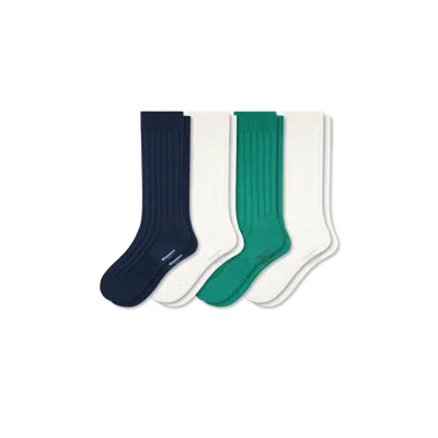 Bombas Classic Rib Calf Sock 4-pack In White Navy Green Mix