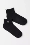 Bombas Embroidered Ruffle Rib Quarter Socks In Black