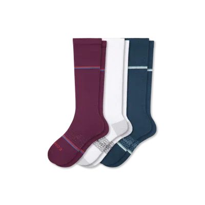 Bombas Everyday Compression Sock 3-pack (15-20mmhg) In Plum Ocean White Mix