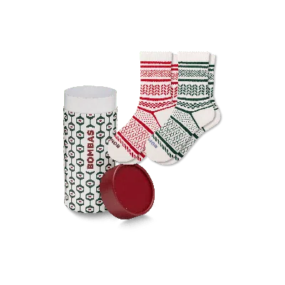 Bombas Fair Isle Half Calf Sock 2-pack Gift Box In Red Green Mix