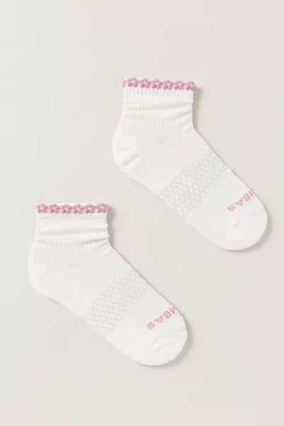 Bombas Flower Trim Quarter Socks In White