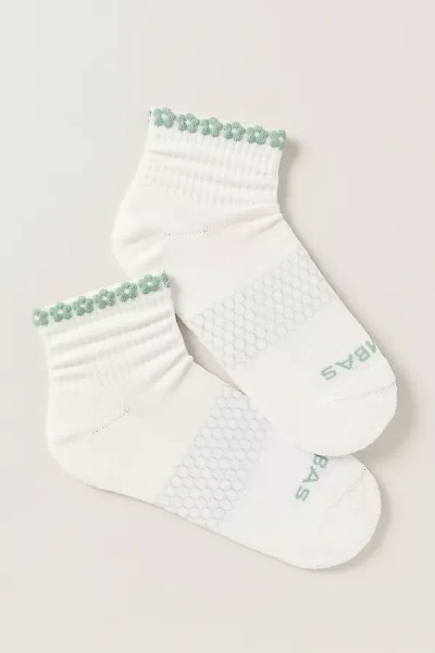 Bombas Flower Trim Quarter Socks In White