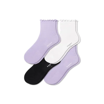 Bombas Frilly Ruffle Rib Quarter Sock 4-pack In Lavender Mix