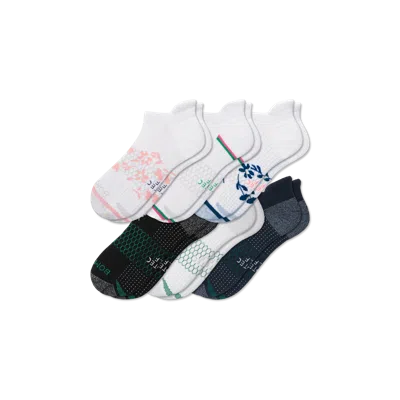 Bombas Golf Ankle Sock 6-pack In White Pink Lily Multi Mix