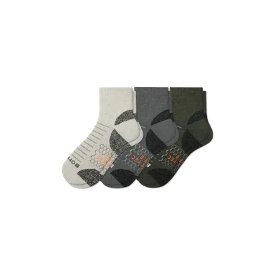 Bombas Hiking Performance Quarter Sock 3-pack In Olive Shade Mix