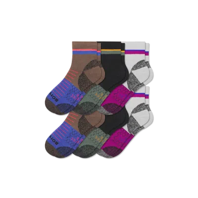 Bombas Hiking Performance Quarter Sock 6-pack In Black Moss Mix