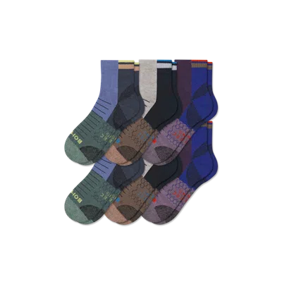 Bombas Hiking Performance Quarter Sock 6-pack In Botanic Blue Mix