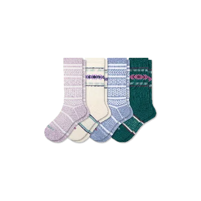 Bombas Holiday Calf Sock 4-pack In Ivory Purple Mix