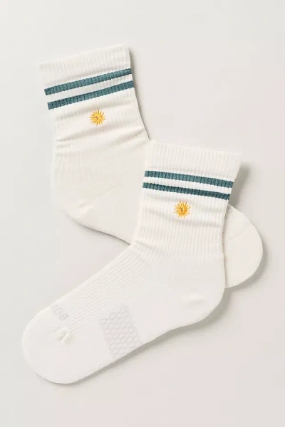 Bombas Icon Double-stripe Quarter Crew Socks In White