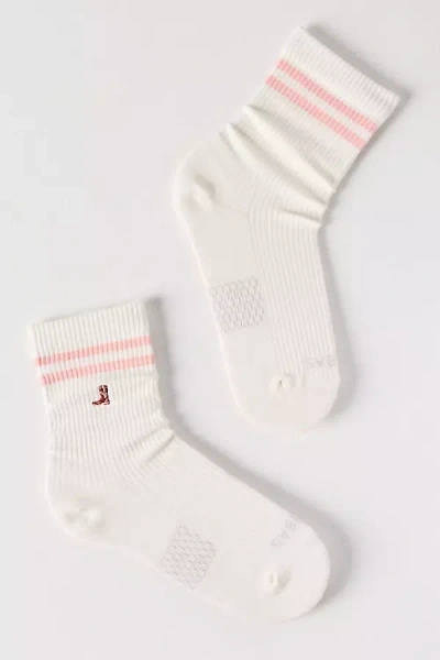 Bombas Icon Double-stripe Quarter Crew Socks In Neutral