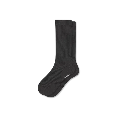 Bombas Merino Cashmere Blend Fine Rib Calf Socks In Grey Heather