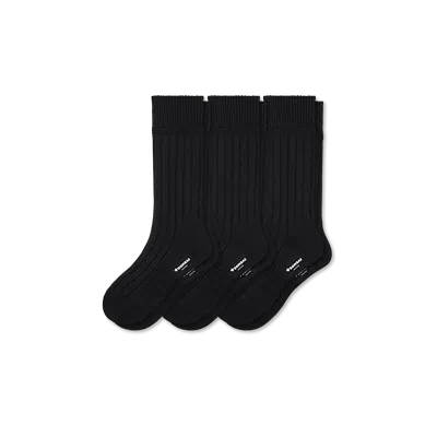 Bombas Merino Cashmere Blend Rib Calf Sock 3-pack In Black
