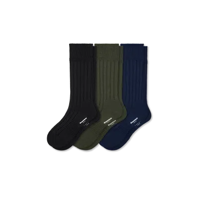 Bombas Merino Cashmere Blend Rib Calf Sock 3-pack In Navy Black Mix