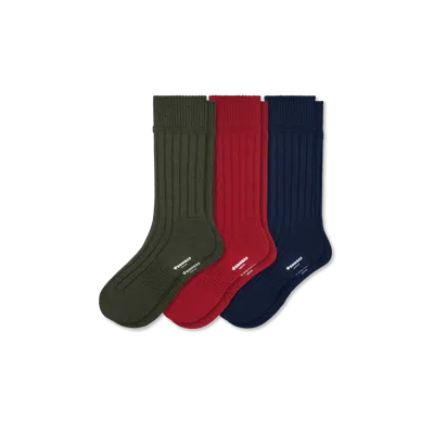 Bombas Merino Cashmere Blend Rib Calf Sock 3-pack In Navy Crimson Mix