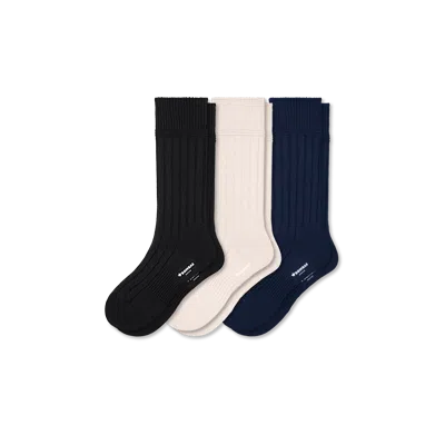 Bombas Merino Cashmere Blend Rib Calf Sock 3-pack In Navy Neutral Mix