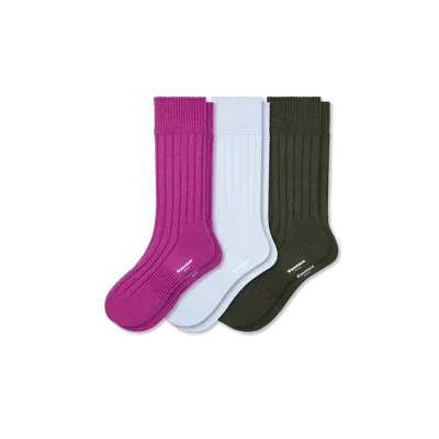 Bombas Merino Cashmere Blend Rib Calf Sock 3-pack In Prickly Pear Mix