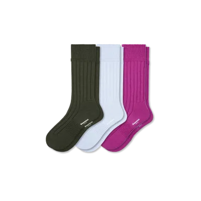 Bombas Merino Cashmere Blend Rib Calf Sock 3-pack In Prickly Pear Mix