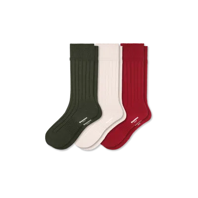 Bombas Merino Cashmere Blend Rib Calf Sock 3-pack In Sandalwood Olive Mix