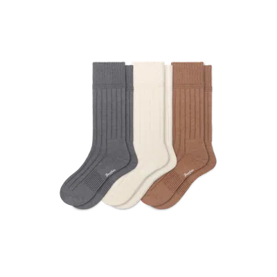 Bombas Merino Cashmere Blend Rib Calf Sock 3-pack In Honey Ivory Mix