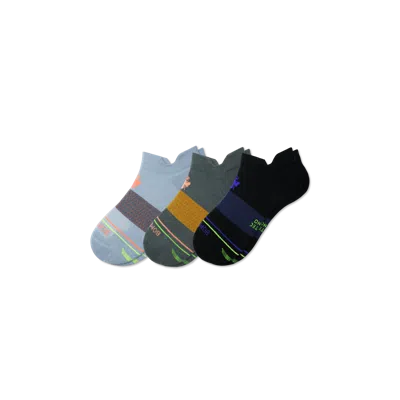 Bombas Merino Wool Blend Athletic Ankle Sock 3-pack In Moss Ocean Mix