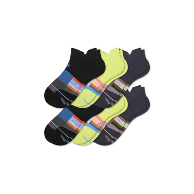Bombas Merino Wool Blend Athletic Ankle Sock 6-pack In Black Chartreuse Mix