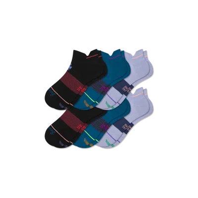 Bombas Merino Wool Blend Athletic Ankle Sock 6-pack In Black Teal Mix