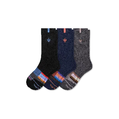 Bombas Merino Wool Blend Athletic Calf Sock 3-pack In Navy Black Mix