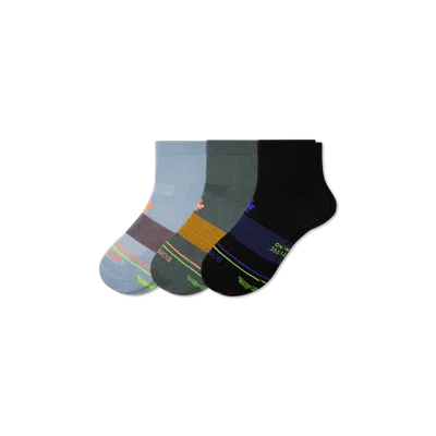 Bombas Merino Wool Blend Athletic Quarter Sock 3-pack In Moss Ocean Mix