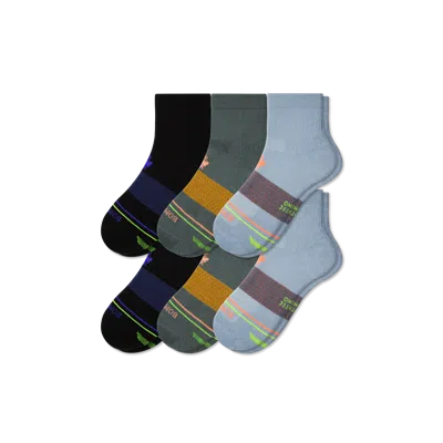 Bombas Merino Wool Blend Athletic Quarter Sock 6-pack In Moss Ocean Mix