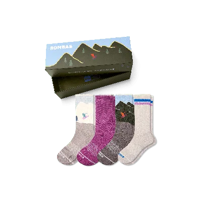 Bombas Merino Wool Blend Calf Sock 4-pack Gift Box In Vanilla Purple Mix