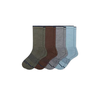 Bombas Merino Wool Blend Calf Sock 4-pack In Grey Olive Mix