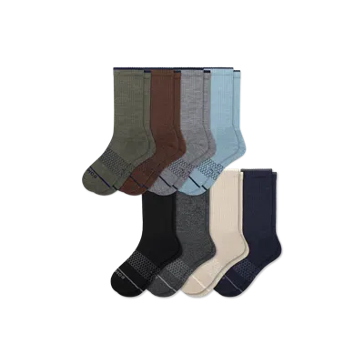 Bombas Merino Wool Blend Calf Sock 8-pack In Grey Olive Mix