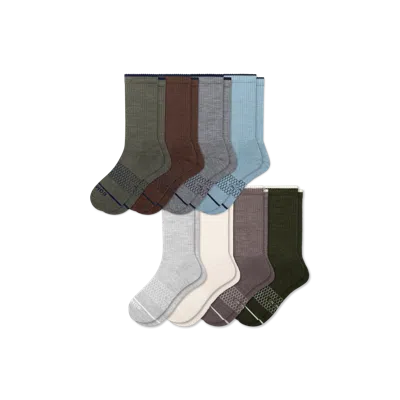 Bombas Merino Wool Blend Calf Sock 8-pack In Olive Neutrals Mix