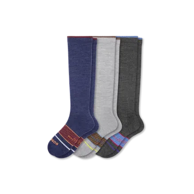 Bombas Merino Wool Blend Everyday Compression Socks 3-pack (15-20mmhg) In Blue Haze Mix