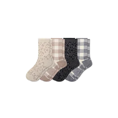 Bombas Merino Wool Blend Half Calf Sock 4-pack In Leopard Gingham Mix