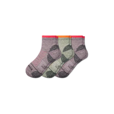 Bombas Merino Wool Blend Hiking Performance Quarter Sock 3-pack In Olive Multi