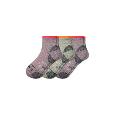 Bombas Merino Wool Blend Hiking Performance Quarter Sock 3-pack In Multi