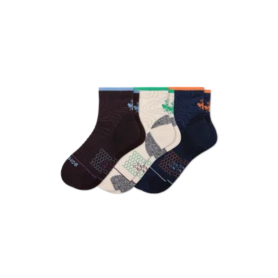Bombas Merino Wool Blend Hiking Performance Quarter Sock 3-pack In Trail Mix