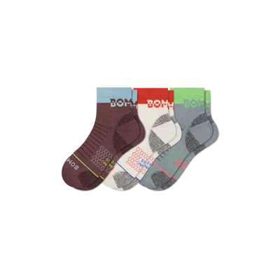Bombas Merino Wool Blend Hiking Performance Quarter Sock 3-pack In Vintage Plum Mix