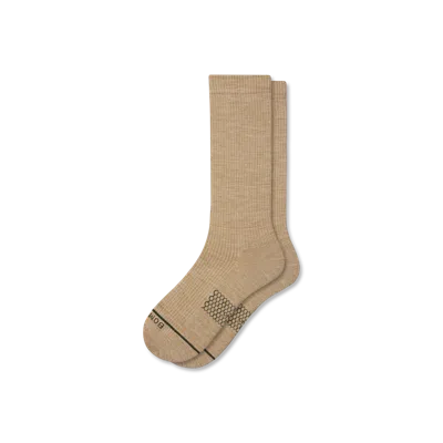 Bombas Merino Wool Blend Modern Rib Calf Socks In Toasted Coconut